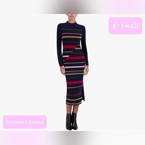 🔥NWT🔥OBO🔥 🔵 BCBGMAXAZRIA Women's Fitted Colorblock Midi Dress Size X-Small